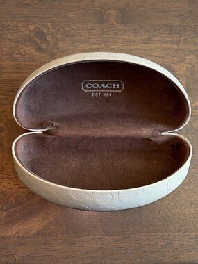 Coach Ivory Patent Leather Signature Logo Embossed Hard Clamshell Sunglass Case